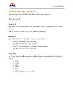 Mathematik Aufgaben für die 5 Klasse: Einführung in die Geometrie, Geraden, Strecken, Abstand, parallel und senkrecht.